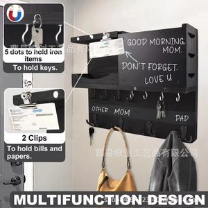 Wooden <b>Wall</b> <b>Mounted</b> Mail And Key Holder With Chalkboard <b>Shelf</b> Entryway Organizer Storage Rack For Home Use - Product Image 3