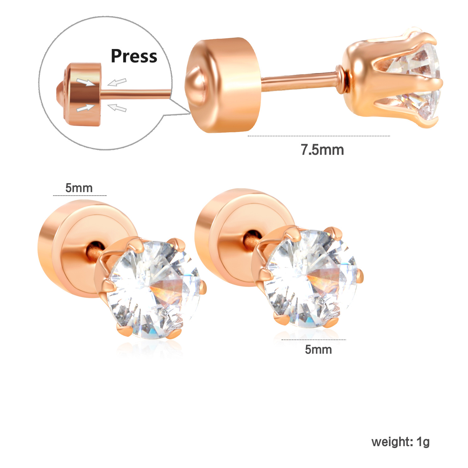 5mm rose gold stud earrings