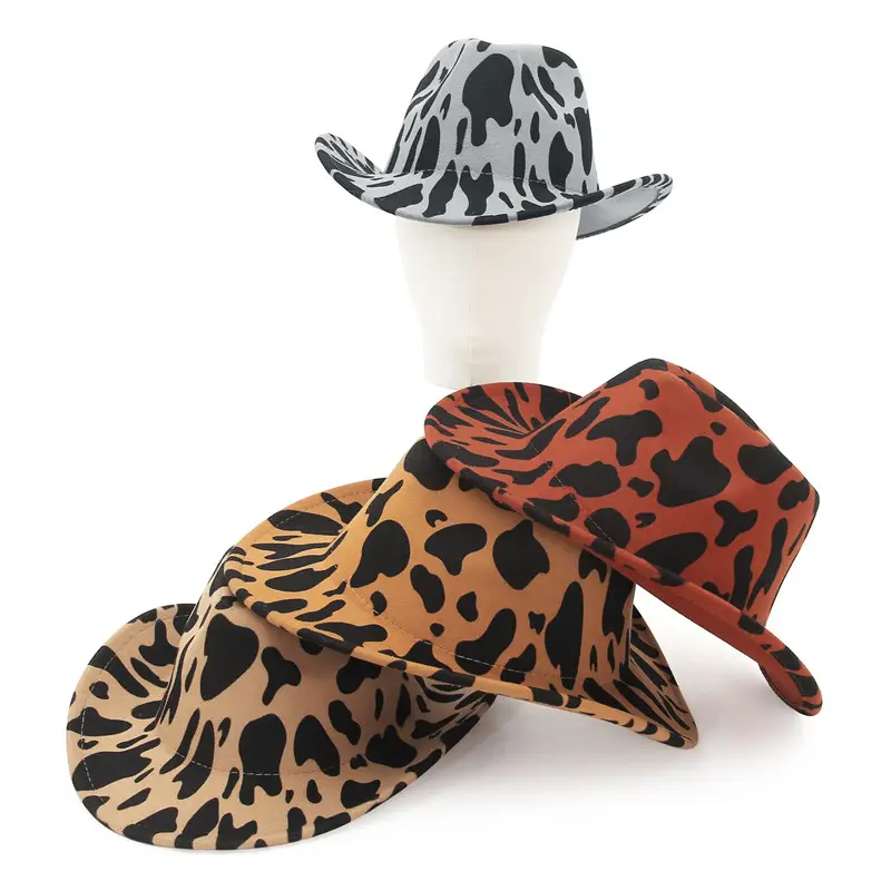 Popular Western Cowboy Hat Cow Pattern Women's Fashion Party Hat Warp Cowboy Hat