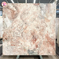 Pembe Breccia Kuvarsit Yüzer Çift Lavabolu Banyo Dolabı Kavisli Masif Taş Duvara Monte Lavabo Dolabı Wabi Sabi Lüks Master