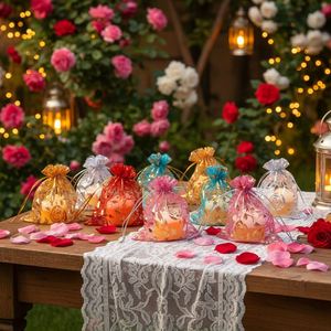 Wholesale Gold Foil Rose Flower Gauze Drawstring <b>Bag</b> Organza Wedding Candy Gift Packaging Decoration Model 002 Custom Logo China - Product Image 3