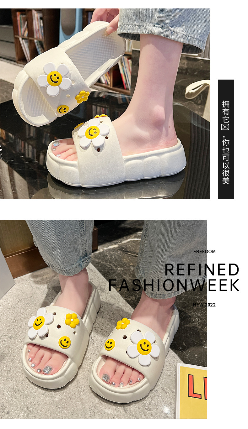 Girls Floral Slippers Thick Soles Non-slip Fashion Flat Sandals Outdoor EVA Slipper Women