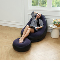 Fauteuil gonflable individuel en tissu floqué PVC pour salon, chambre, plage, détente, avec ottoman