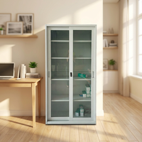 Armoire de classement en acier sur mesure avec 2 portes coulissantes en verre, meuble de rangement de bureau avec porte coulissante inférieure en acier