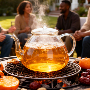 Набор для чая: высокий заварочный чайник из высокопрочного боросиликатного стекла, прозрачный, ручной выдувки, экологичный, современный, 1.2 л - Product Image 4