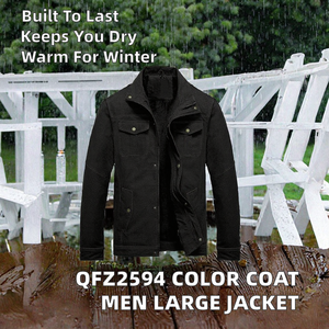 Veste universitaire imperméable à capuche sans col pour homme, grande taille, motif lettres, fermeture éclair, tissu en laine, décontractée, hiver - Product Image 2