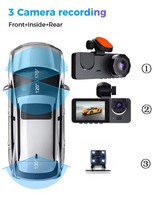 Kamera DVR Perekam Mengemudi Mobil, Kamera Spion Dash Cam 1080P 3 Lensa, Spion Belakang dengan G-sensor, Penglihatan Malam, MicroSD, Layar 2.0" Y15