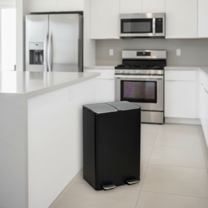 Household 60L Kitchen Trash Can Stainless Steel <strong>Two</strong> <strong>Compartments</strong> <strong>Bin</strong> Black Metal Foot Trash <strong>Bin</strong> Modern Kitchen Garbage <strong>Bin</strong> - Product Image 1