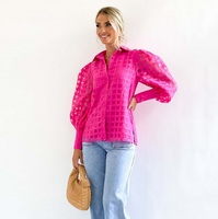 Vêtements personnalisés pour femmes Cardigan à revers Chemises à carreaux à manches longues Chemises à carreaux transparentes à manches lanternes