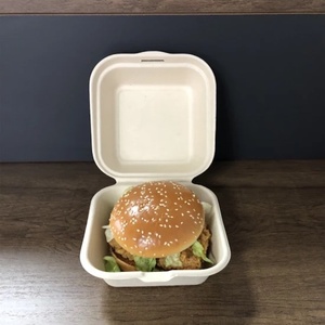 Caja de comida rápida Concha comida papel pulpa caja cuadrada bagazo hamburguesa caja para sándwiches Bento Cake - Product Image 2