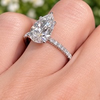 Bague Solitaire en Or Blanc 9K 10K 14K 18K avec Moissanite Poire Pavée et Tige Délicate, Bijoux de Mariage en Or Massif Certifié GRA