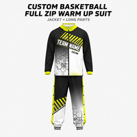 Combinaison d'échauffement de basketball personnalisée à séchage rapide, survêtement à manches longues entièrement zippé, uniforme d'entraînement d'équipe par sublimation, vente en gros