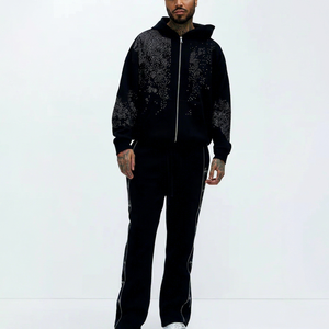 เสื้อฮู้ดผู้ชายประดับคริสตัล ผ้าฟลีซ แต่งเพชร แฟชั่นลำลอง สไตล์สตรีทแวร์ อุ่นสบายสำหรับฤดูหนาว - Product Image 1