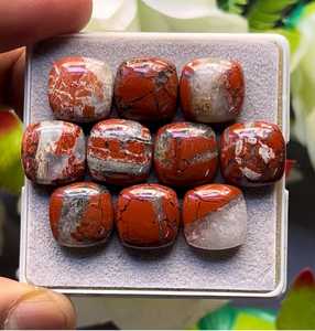 Natural red river jasper Flat Back cabochons Size- 12x12 mm 10 Piece lot Cushion Loose Gemstones - Product Image 6