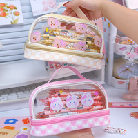 Trousse à crayons transparente double grande capacité à motif de dessin animé pour filles et étudiants