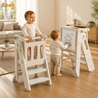 Torre de aprendizaje plegable para niños con barandilla, taburete de cocina para niños pequeños con pizarra de dibujo, venta al por mayor de fábrica OEM ODM