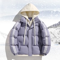 Veste d'hiver à capuche en duvet synthétique, effet deux pièces, coupe ample, fermeture éclair, avec poches