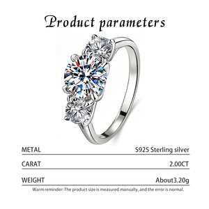 Anillo de compromiso de plata de ley S925 con moissanita de 2 quilates, color D, VVS1, certificado por GRA, para mujer, venta al por mayor de fábrica - Product Image 3