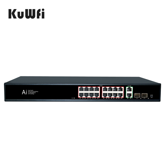 WiFi Solution Provider KuWFi 16+2 Uplink 2k Wireless 100meters Distance ap 36Gbps 18Port 1000Mbps Industrial Network Switch