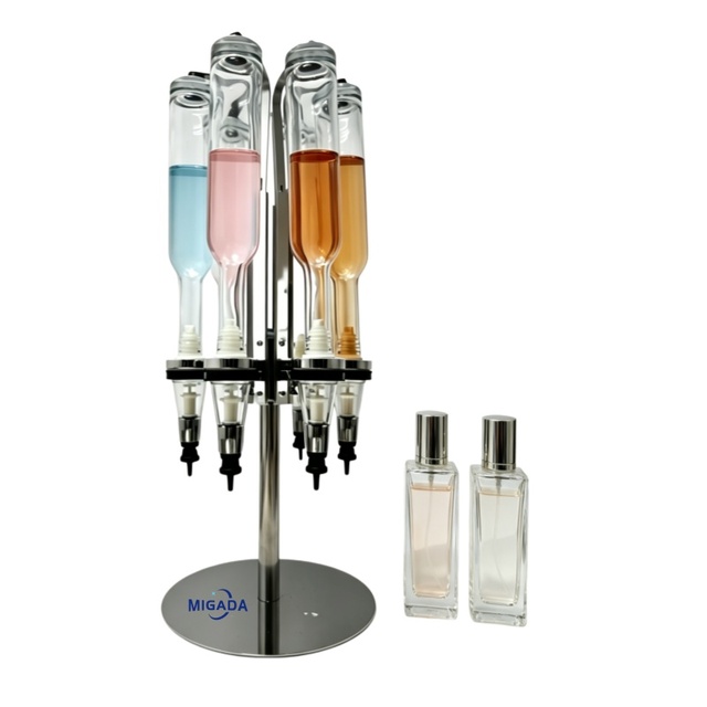 2026 Upgraded 6-Head 375ml Silver Rotating Perfume Bar Dispenser Modern Turntable Atomizer for Home & Wedding Perfume Shop