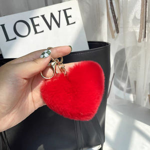 For Love Heart Fluffy Fur Keychains Soft Mini Plushies Key Rings for School Bag Safety Claw Machine Gift
