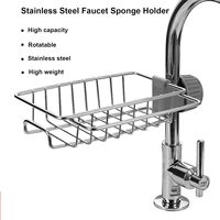 Support d'évier en acier inoxydable pour cuisine, porte-éponge et porte-savon avec égouttoir, organisateur de rangement pour éponge