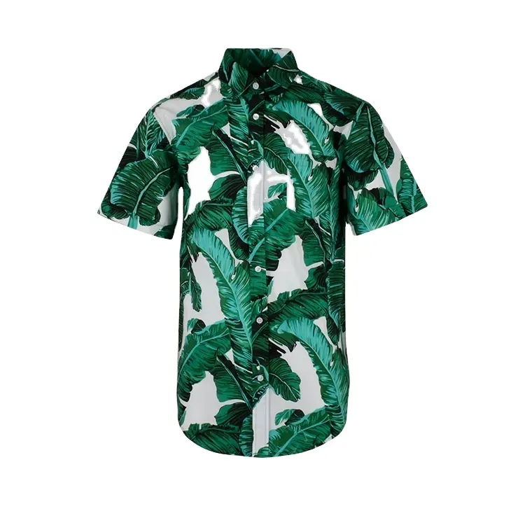 Factory Direct Sale Green Hawaiian Lapel Fashion Shirt Custom Causal Beach Shirt For Men