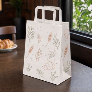 Sacs en papier kraft blancs imprimés sur mesure avec poignées plates, sacs d'emballage pour boulangerie, pain, pâtisserie, plats à emporter, vente en gros, recyclables - Product Image 6