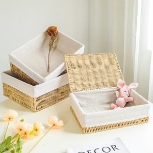 Paniers cadeaux <span class=keywords><strong>en</strong></span> papier <span class=keywords><strong>avec</strong></span> <span class=keywords><strong>couvercle</strong></span> <span class=keywords><strong>en</strong></span> osier rangement plat <span class=keywords><strong>en</strong></span> <span class=keywords><strong>rotin</strong></span> bacs de rangement tissé organisateur boîte pour étagère placard chambre - Product Image 2