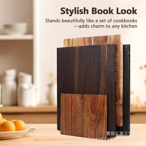 Huifa <b>Wooden</b> Book Style Cutting Board Set Acacia Wood Thickened Double Sided Anti Slip Kitchen Chopping <b>Block</b> Rectangle - Product Image 3