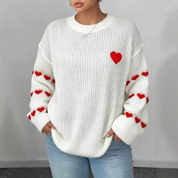Pull d'hiver unisexe grande taille en fil acrylique style euro-américain 2026 avec broderie cœur, design décontracté