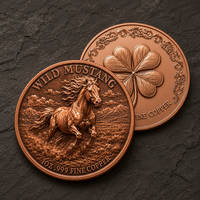 Lot de 2 pièces commémoratives en cuivre, motif cerf majestueux et Mustang sauvage, avec boîte à pièces Infinity Capsule, objets en métal