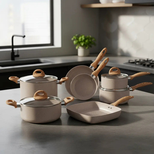 High Quality <b>Pot</b> Pan Glass Lids Soft Touch Handle Non Stick 12 Piece Aluminium <b>Ceramic</b> Cookware Set - Product Image 6