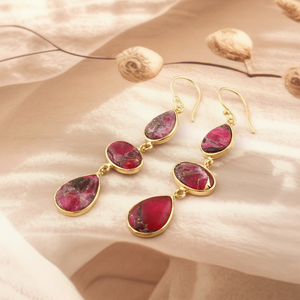 ต่างหูตะขอยาว3ชั้นแฟชั่นแบบเรียบง่ายทำด้วยมือสำหรับผู้หญิงทับทิมทองแดงเทอร์ควอยซ์ - Product Image 1