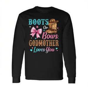 Camiseta de manga larga con estampado de botas o lazos, 'Godmother Loves You', para revelación de género familiar - Product Image 2