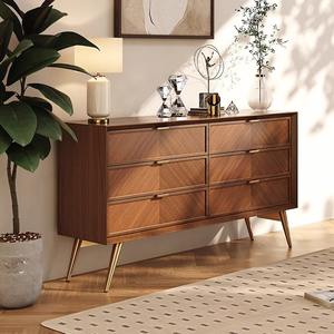 Cómoda de seis cajones estilo vintage, gabinete de almacenamiento de madera maciza para dormitorio, sala de estar, diseño moderno - Product Image 3