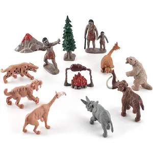 HY Simulação de tempos antigos, modelo de decoração de animais pré-históricos primários, conjunto de tigre de dentes de sabre estático, animal de pé pesado