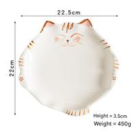 Assiette à dîner en céramique et porcelaine en forme de chat de dessin animé, faite à la main, décoration créative pour la maison, cadeau pour les fêtes, le petit-déjeuner, les desserts et les collations
