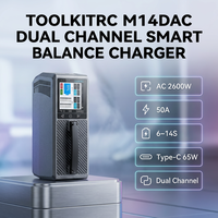 Chargeur intelligent double canal ToolkitRC M14DAC AC 2600W 50A 6-14S LiPo LiHV avec déchargeur AS150U Type-C 65W pour drone et voiture RC