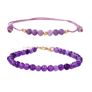 Women's Purple Cloud Weaving Hand String New Double-Layered Natural Amethyst Lobster Buckle Fashion <b>Beaded</b> <b>Bracelet</b> ManChao Gift - Product Image 2