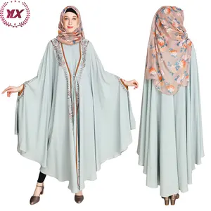 Simple Elegant Muslim Islamic Women Prayer Dress Dubai Ethnic Wholesale Floral Embroidered Fashion Long Abaya Sage Green Kaftan