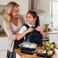 Contenants alimentaires jetables en plastique à 2 compartiments, résistants au congélateur, avec couvercles, pour plats à emporter, bento et déjeuner