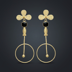Pendientes Étnicos Hechos a Mano con Baño de Oro y Aleación de Metales Preciosos con Ónix Negro para Mujer y Unisex - Product Image 3