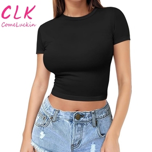 Produttore personalizzato di base Y2k in bianco T-Shirt Top Crop per bambini in tinta unita Top Cropped T Shirt da donna 5% 95% in <span class=keywords><strong>Spandex</strong></span> poliestere - Product Image 4