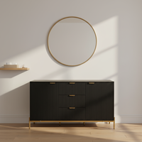 Buffet en bois de style européen moderne Cozy Castle avec étagères réglables, portes et tiroirs, personnalisable, pour salle à manger ou cuisine
