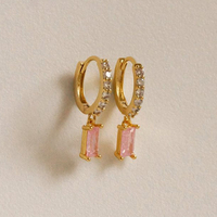 Anting-anting gelang berlian baguette perak 925 model huggies Pave Diamond untuk wanita