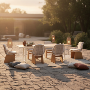 Ensemble <span class=keywords><strong>de</strong></span> salle à manger moderne <span class=keywords><strong>en</strong></span> <span class=keywords><strong>rotin</strong></span> résistant aux UV, <span class=keywords><strong>table</strong></span> et chaises <span class=keywords><strong>de</strong></span> style farmhouse avec plateau <span class=keywords><strong>en</strong></span> pierre frittée pour jardin et terrasse - Product Image 4