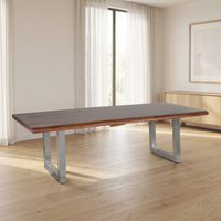 Table à manger en bois moderne avec pieds en métal, forme rectangulaire, design stable pour l'ameublement de la maison