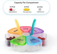 Organisateur de pilules hebdomadaire de voyage, boîte à pilules ronde portable pour 7 jours, boîte à pilules en forme de fleur, conteneur à pilules, porte-médicaments pour pilules de vitamines