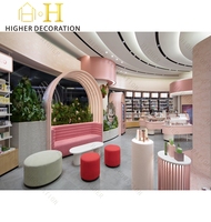 Hochwertiges Modernes Design LED-beleuchtetes Rosa Schwerlast-Kosmetikgeschäft-Regal Maßgefertigte Kosmetikladen-Vitrine Ausstellungsschrank